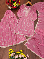 Teeya Creation Baby Pink Color Faux Georgette Wedding Wear Trending Palazzo Set | Grocsy