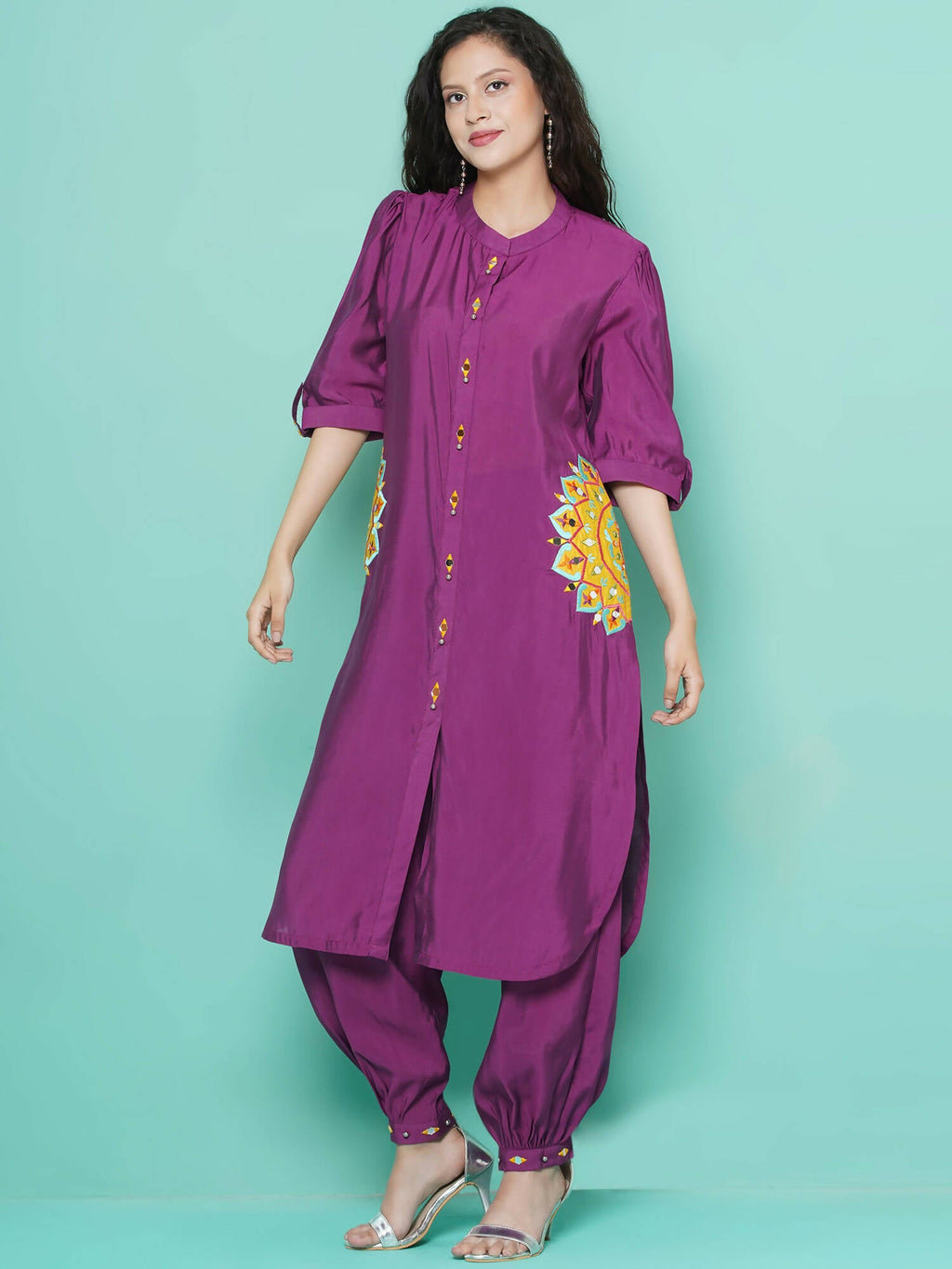 Women Republic Purple Art Silk Embroidered Kurta with Afghani Salwar | Grocsy