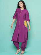 Women Republic Purple Art Silk Embroidered Kurta with Afghani Salwar | Grocsy