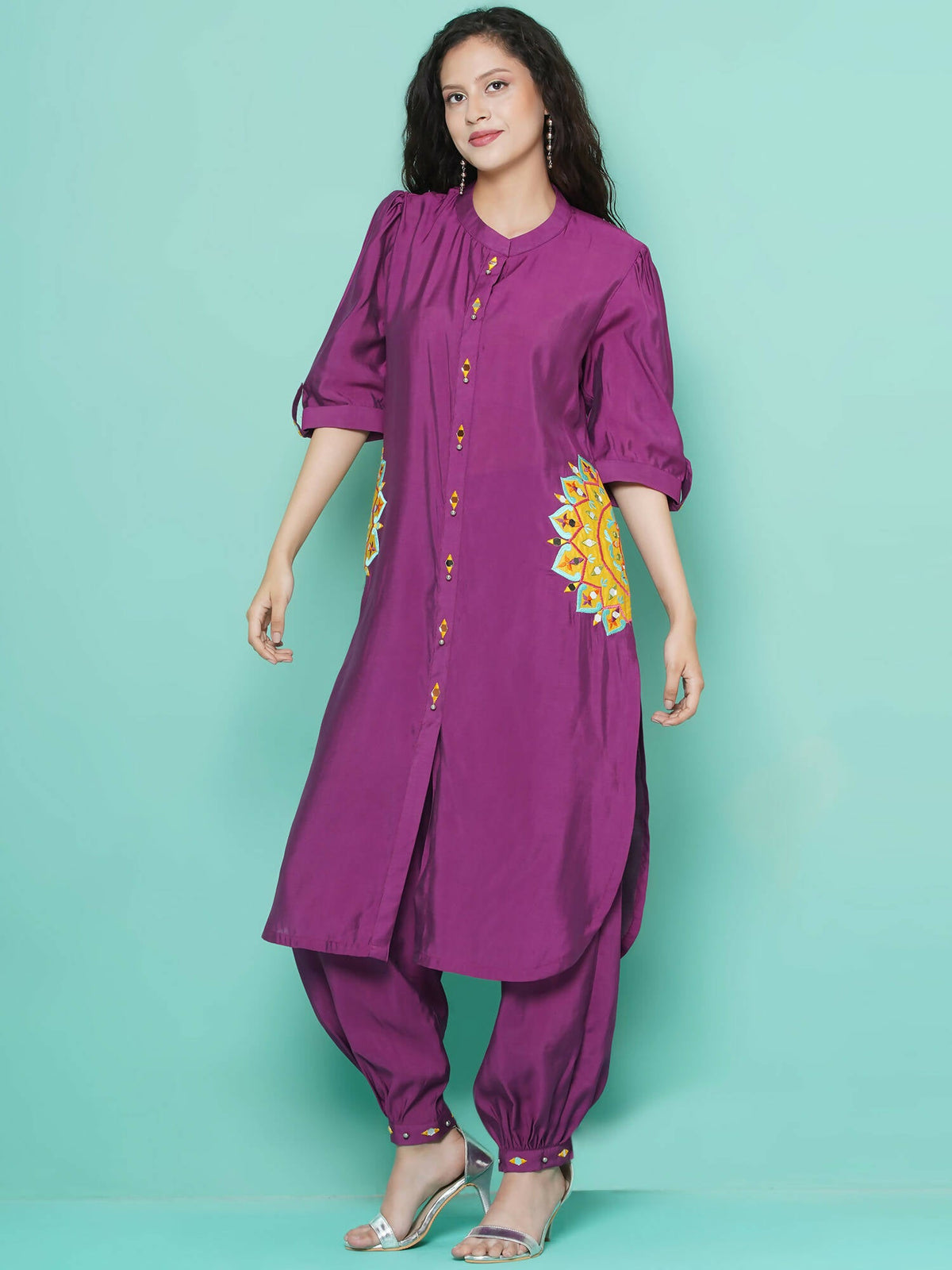 Women Republic Purple Art Silk Embroidered Kurta with Afghani Salwar | Grocsy