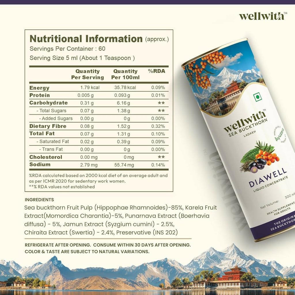 Wellwith DiaboWin (Diawell) Karela & Jamun Juice with Seabuckthorn | Grocsy