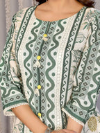 Joban Fashion Women Off White & Forest Green Linen Printed Stitched Kurta Set | Grocsy