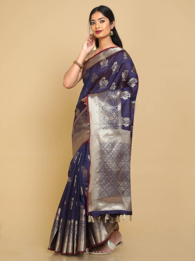 Kalamandir Ethnic Motifs Violet Silk Blend Saree | Grocsy