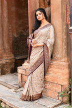Joban Fashion Nude Grey Crepe Chiffon Pure Handloom Banarasi Silk Saree | Grocsy