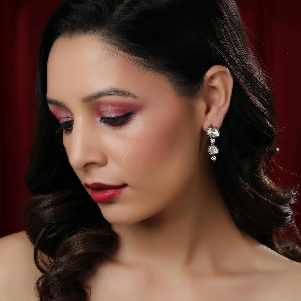 Kundan and Diamond Earrings (Silver) - Ruby Raang | Grocsy
