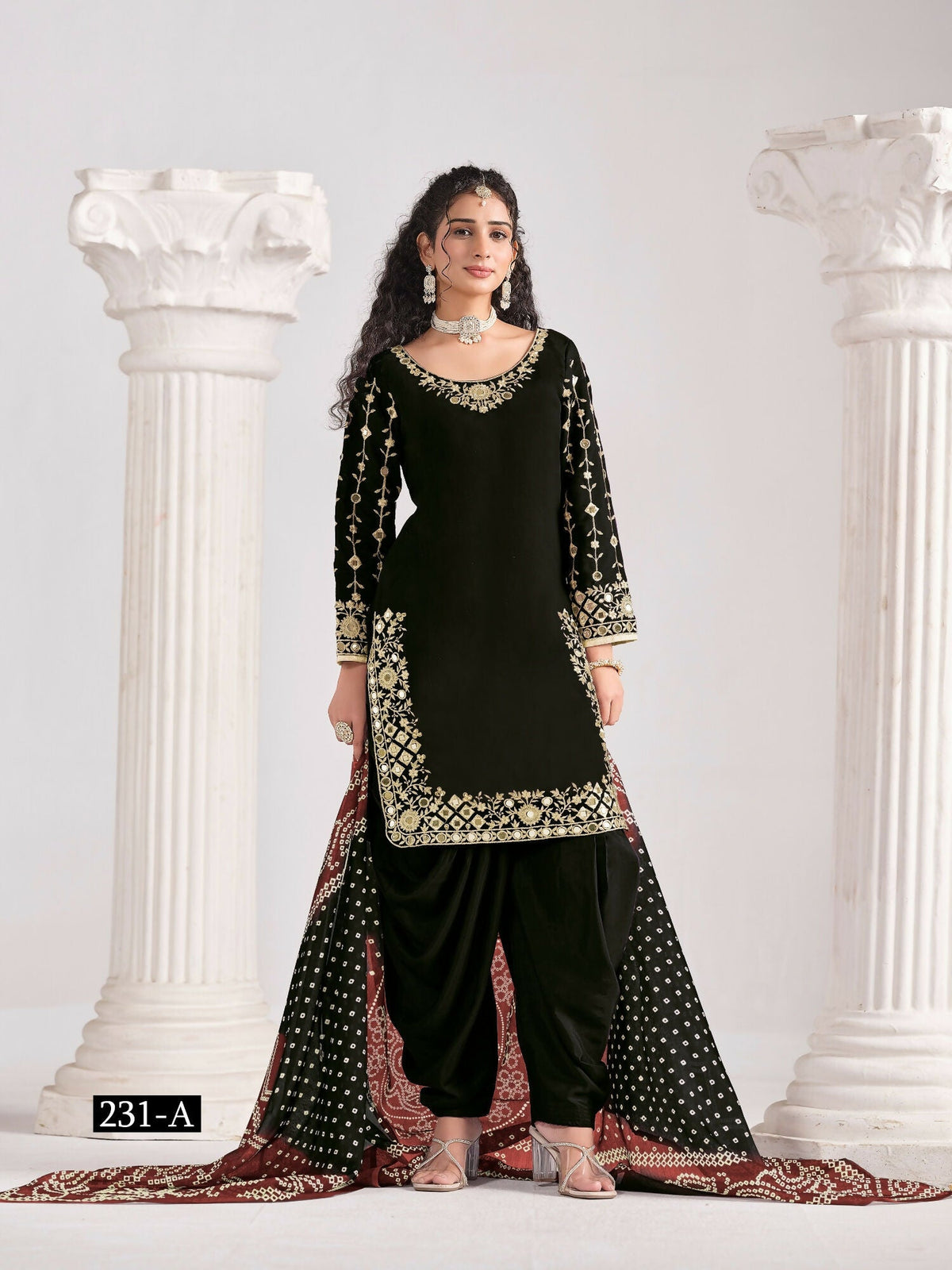 Anaita Black Roman Silk Stitched Suit with Embroidery & Real Mirror Work | Grocsy