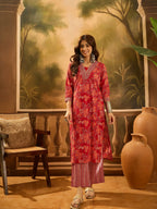 Joban Fashion Printed Red Pure Cotton Kurta Set | Grocsy