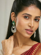Nuyug 22K Gold-Plated Zircon Studded & Pearl Teardrop Shaped Dangler Earrings | Grocsy
