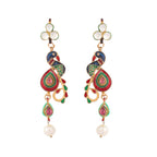 Nuyug 22K Gold Plated Pearl Drop Kundan Studded Ethnic Peacock Shaped Drop Earrings | Grocsy