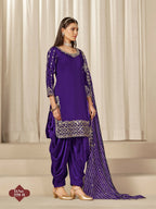 Anaita Purple Roman Silk Stitched Suit with Embroidery & Real Mirror Work | Grocsy
