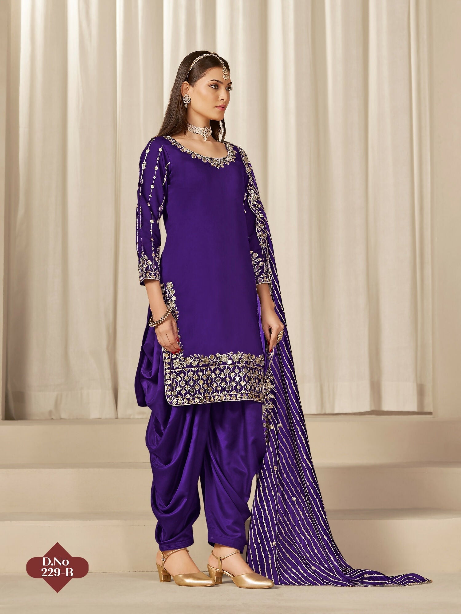 Anaita Purple Roman Silk Stitched Suit with Embroidery & Real Mirror Work | Grocsy