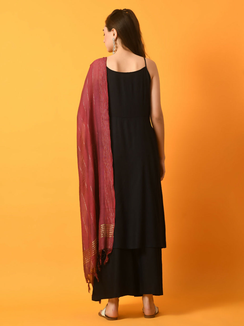 Myshka Women's Black Solid Anarkali Party Kurta Set With Dupatta | Grocsy