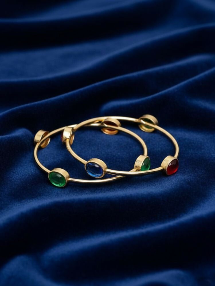 NVR Women Set of 2 Gold Plated Artificial Stone Bangle | Grocsy