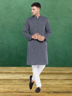 Even Apparels Men's Pure Cotton Grey Striped Kurta | Grocsy