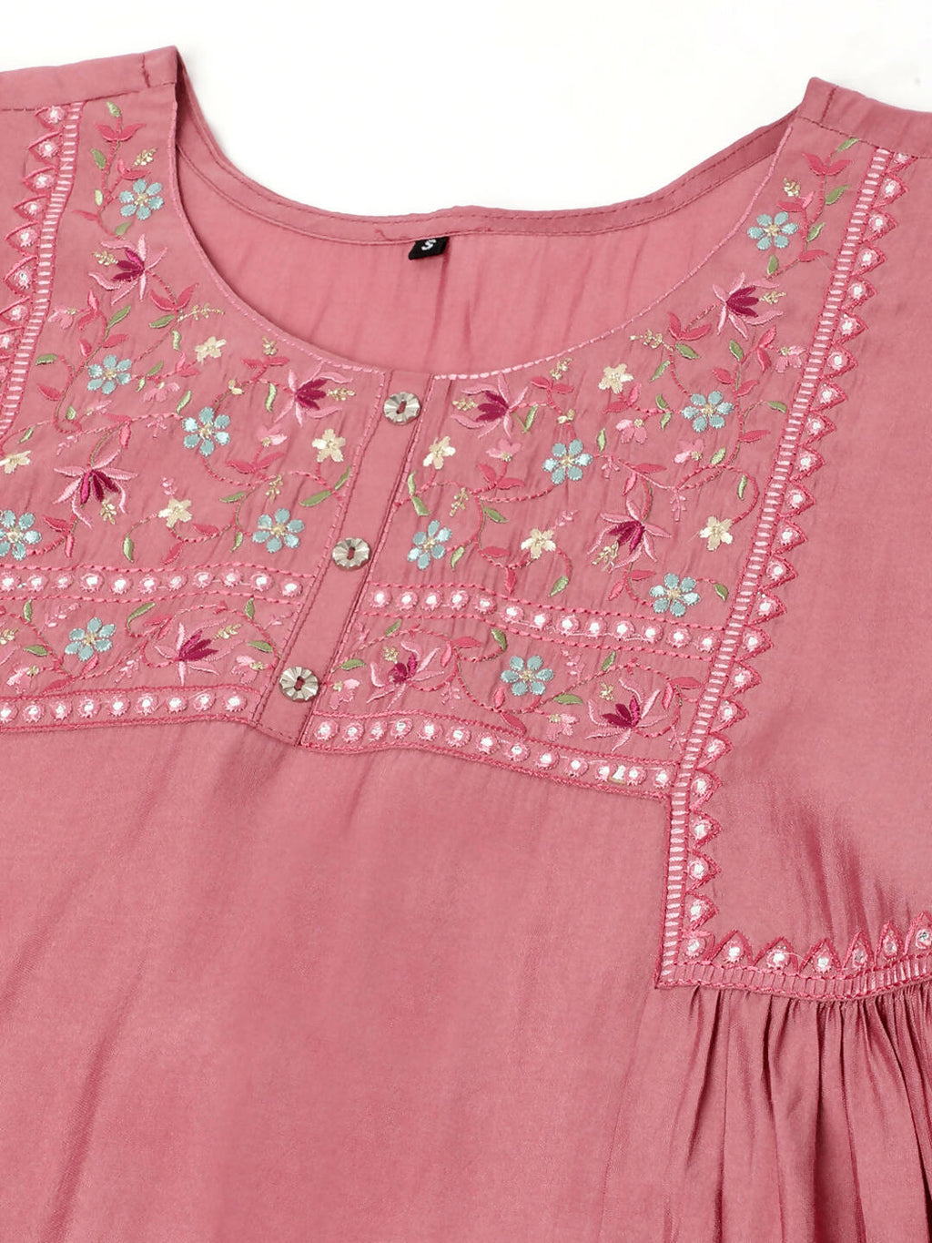Pink Chinon Yoke Embroidered A-line Top - Tarini | Grocsy