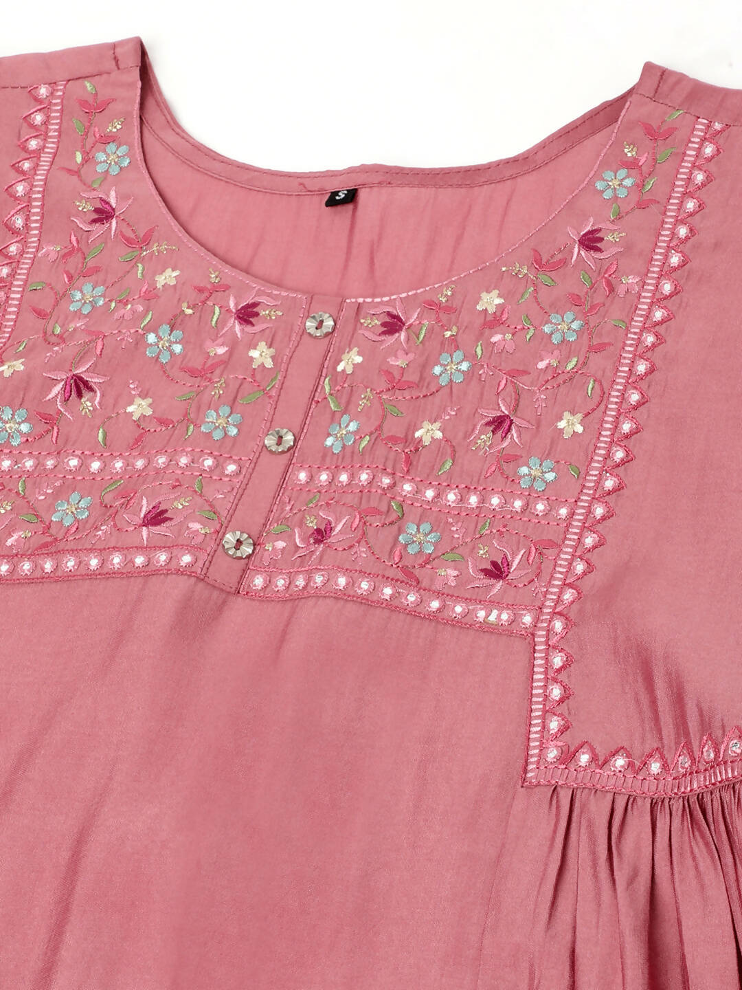 Pink Chinon Yoke Embroidered A-line Top - Tarini | Grocsy