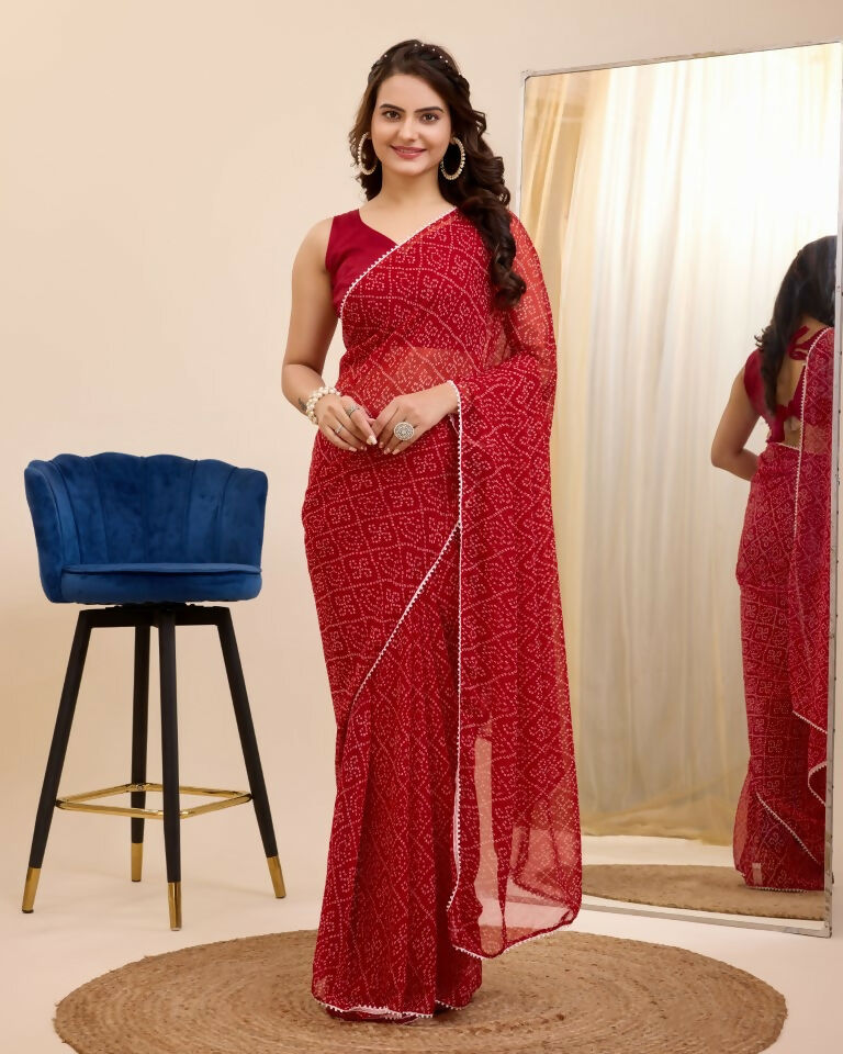 Maroon Georgette Designer Printed Ready To Wear Saree - Ibiza | Grocsy