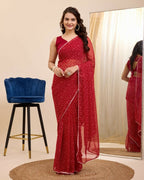Maroon Georgette Designer Printed Ready To Wear Saree - Ibiza | Grocsy