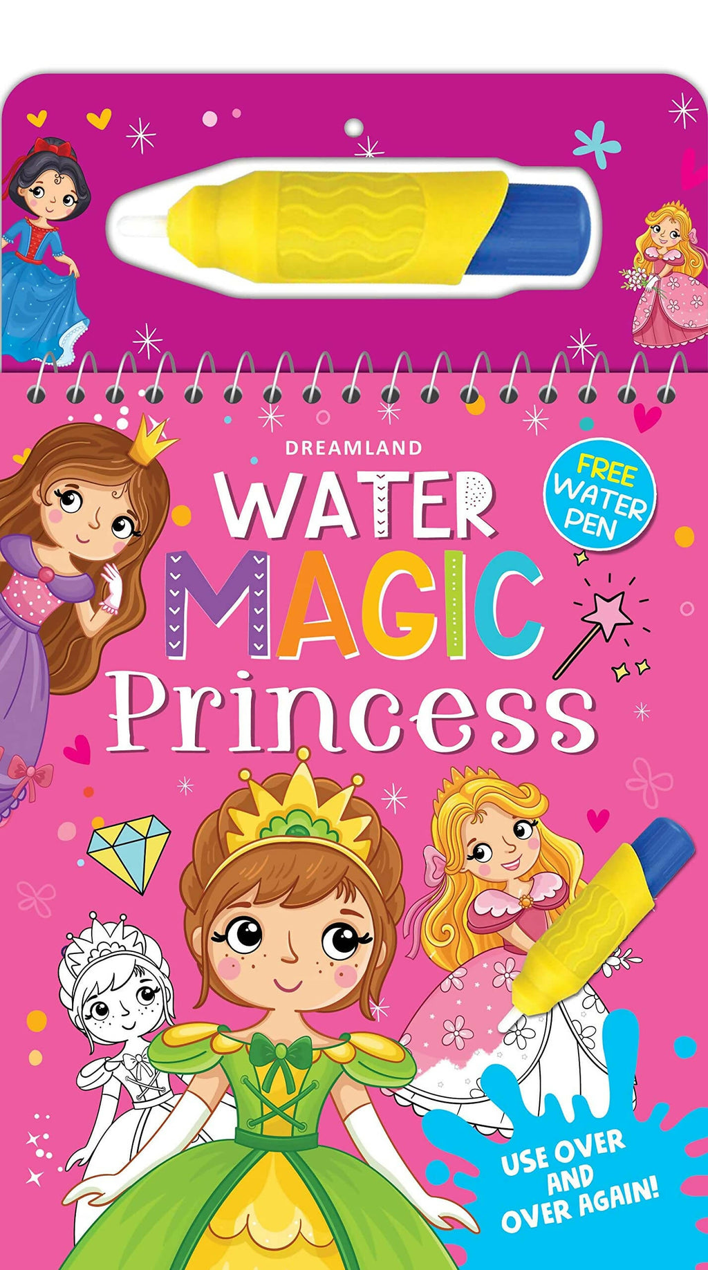 Dreamland Water Magic Princess- With Water Pen - Use over and over again : Children Drawing, Painting & Colouring Spiral Binding | Grocsy