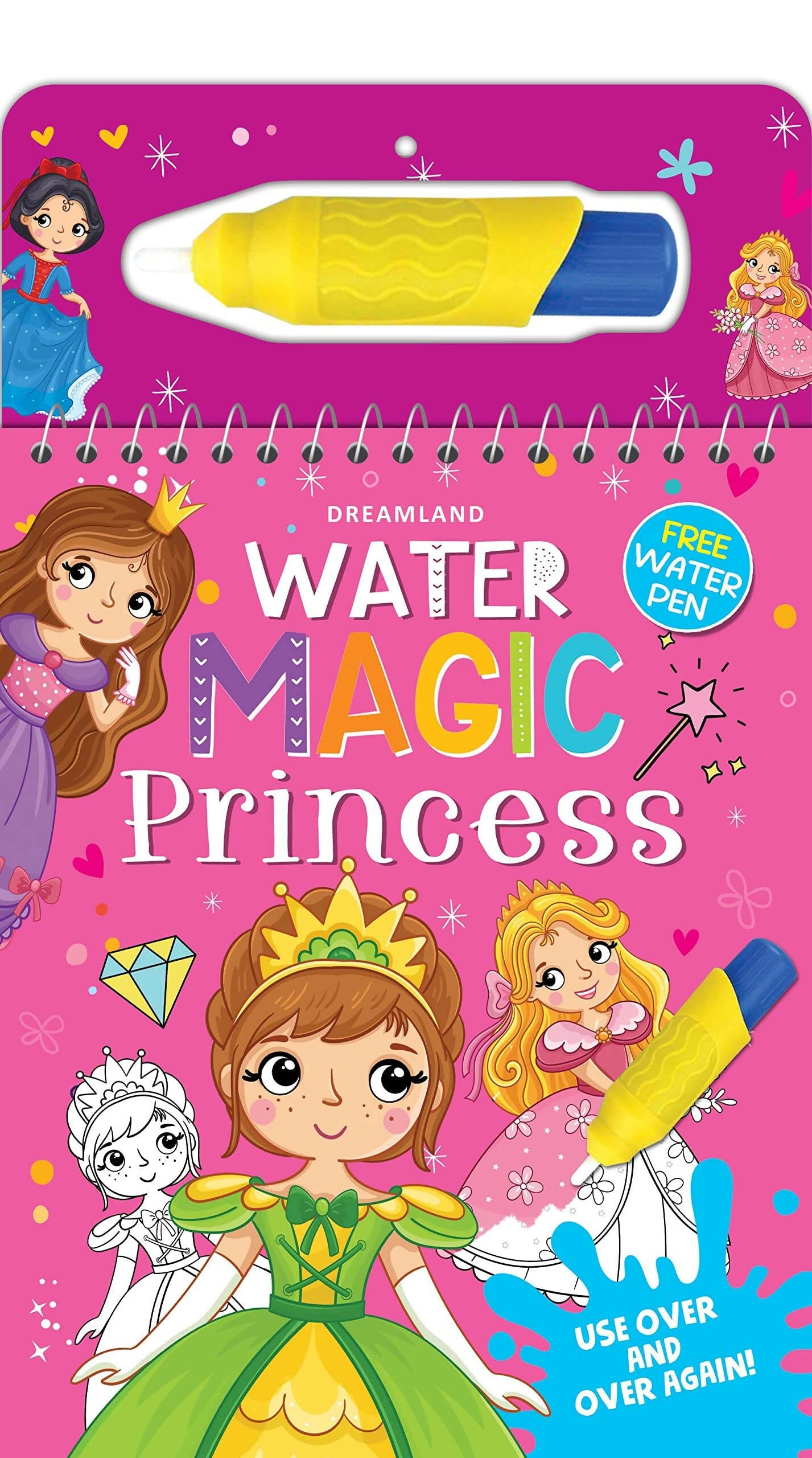 Dreamland Water Magic Princess- With Water Pen - Use over and over again : Children Drawing, Painting & Colouring Spiral Binding | Grocsy