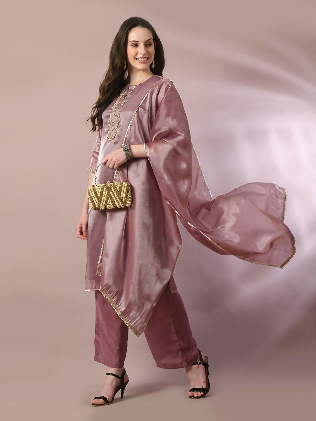 Myshka Women's Brown Solid Straight Party Kurta Set With Dupatta | Grocsy