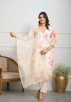 Festive Wear Ethnic Off White Premium Organza Stitched Suit With Dupatta - Tanisha | Grocsy