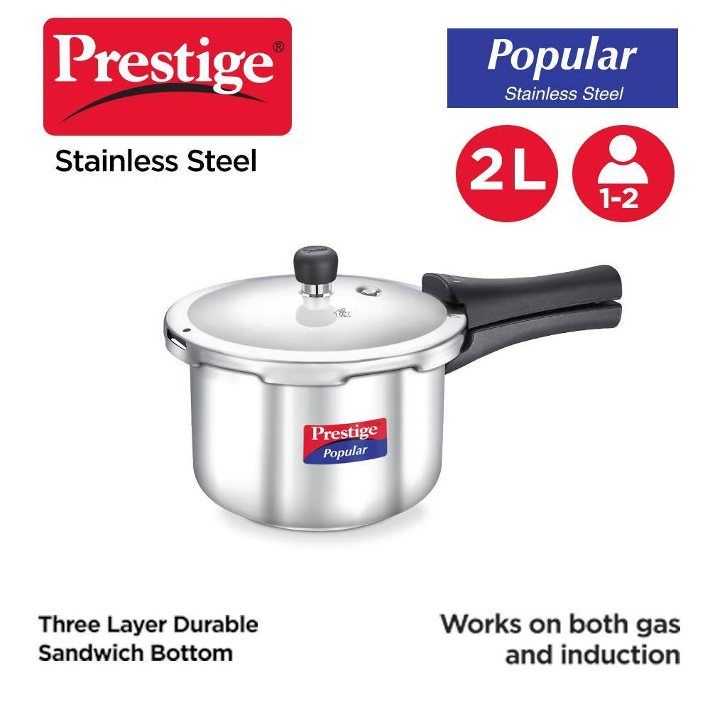 Prestige Popular Stainless Steel Pressure Cooker, Silver Color | Grocsy