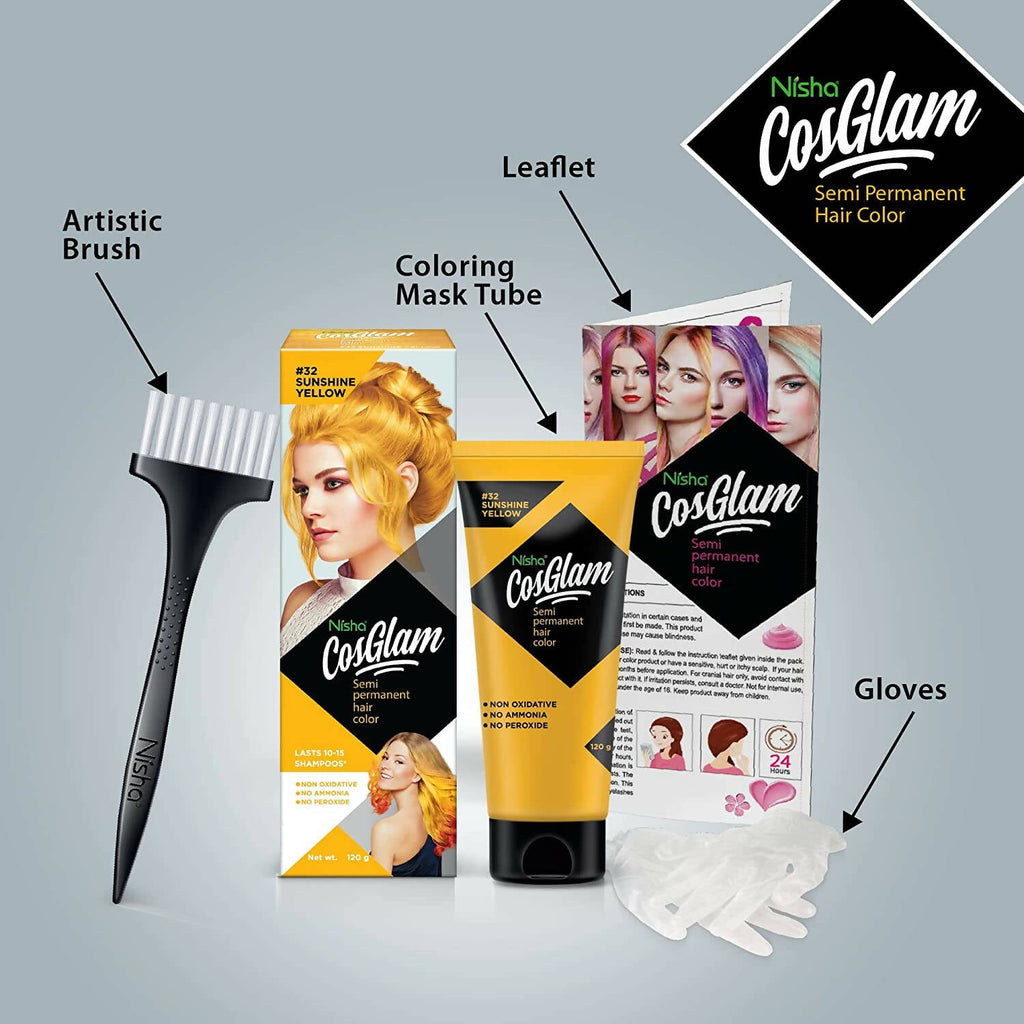 Nisha Cosglam Semi Permanent Hair Color 32 Sunshine Yellow | Grocsy