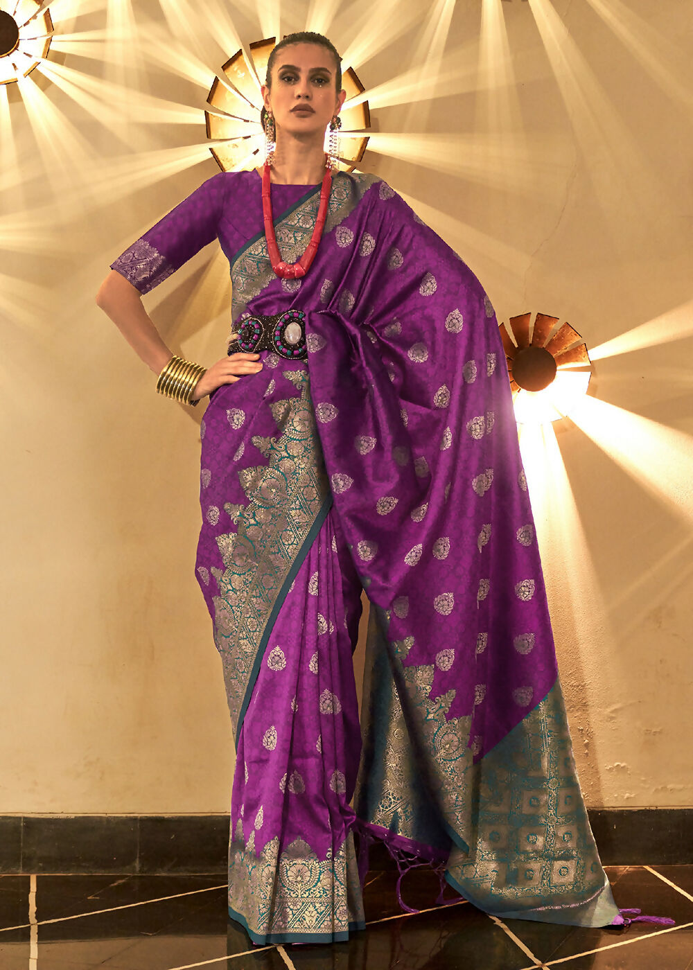 Trendy Weaving Silk Royal Purple Designer Saree - Emponline | Grocsy