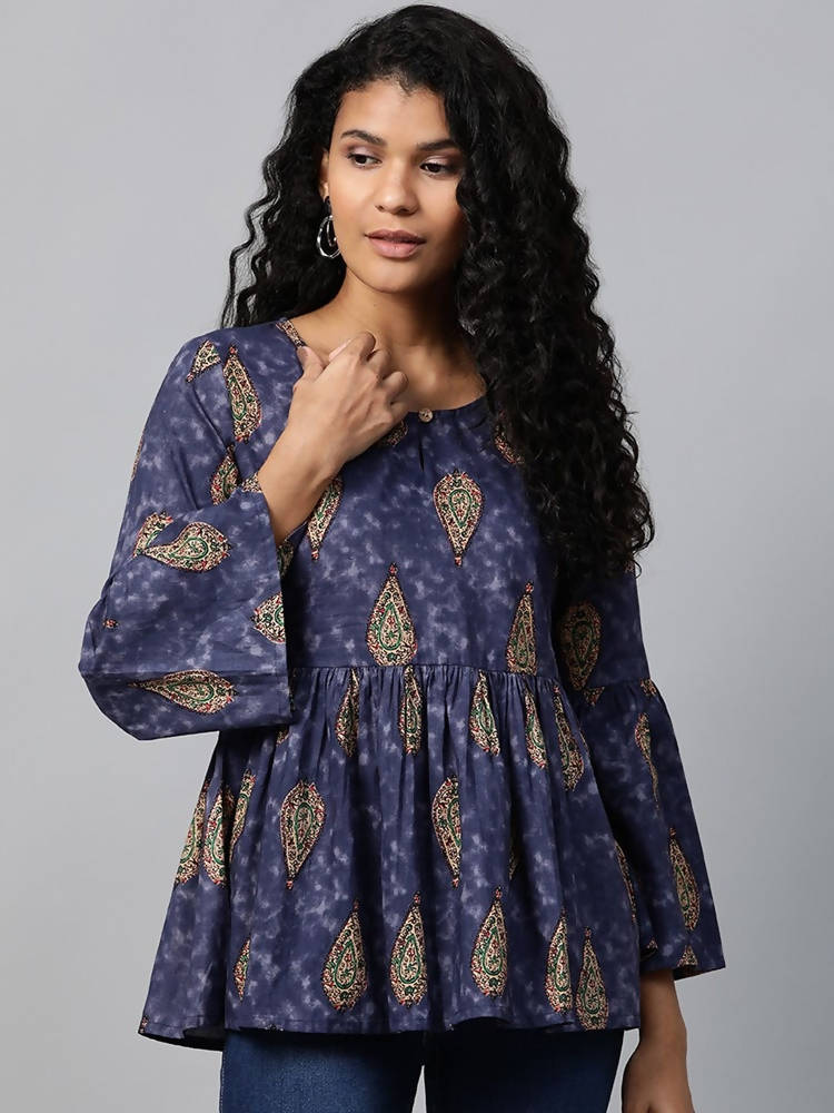 Yufta Navy Blue & Beige A-Line Top | Grocsy