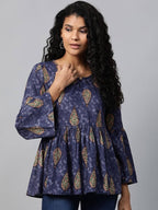 Yufta Navy Blue & Beige A-Line Top | Grocsy