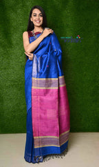 Very Much Indian Handwoven Raw Silk Dupion Saree - Cobalt Blue With Purple Pallu | Grocsy