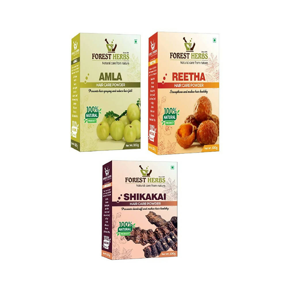 Forest Herbs 100% Natural Organic Amla, Reetha, Shikakai Powder Combo | Grocsy