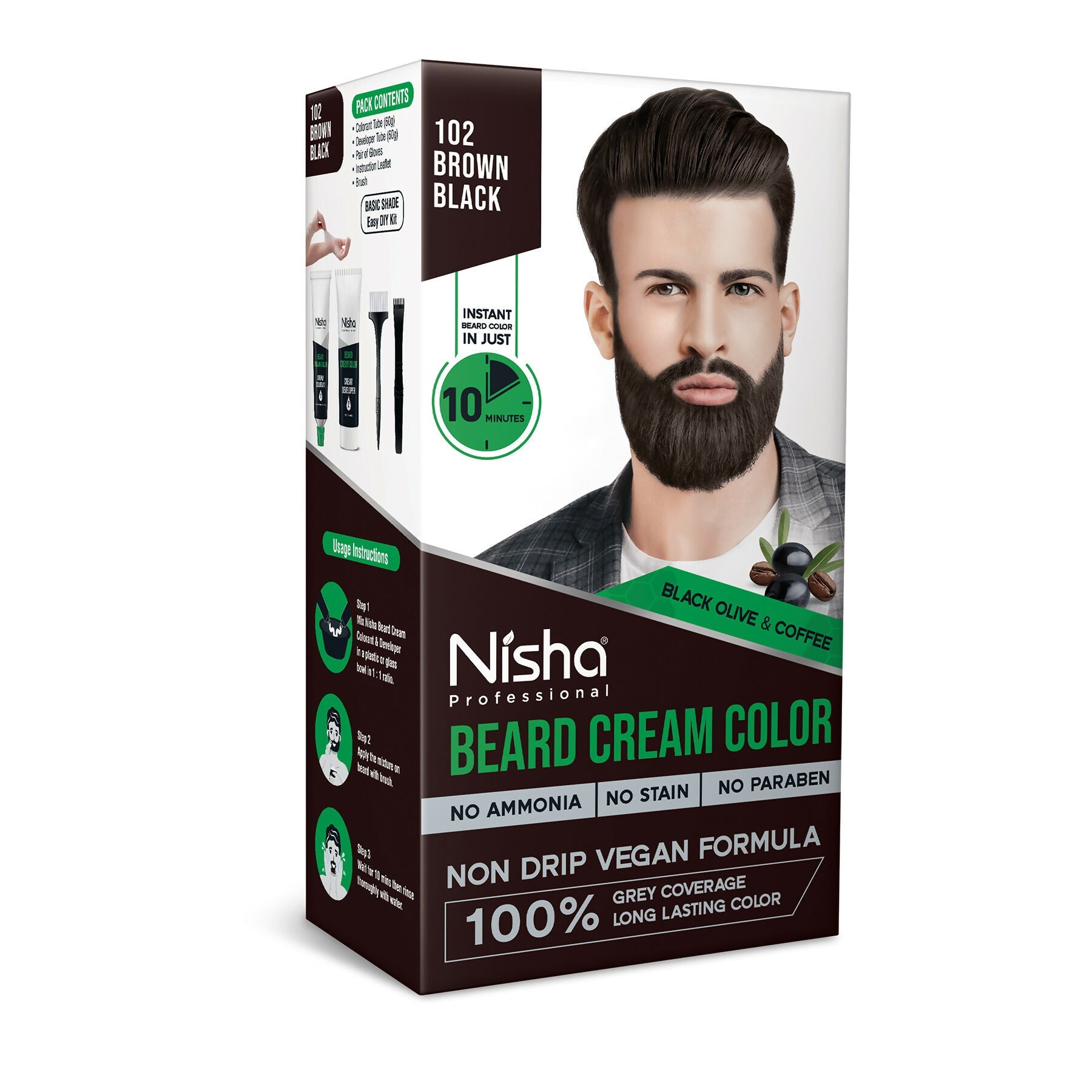 Nisha Beard Colour for Men - Black Brown | Grocsy