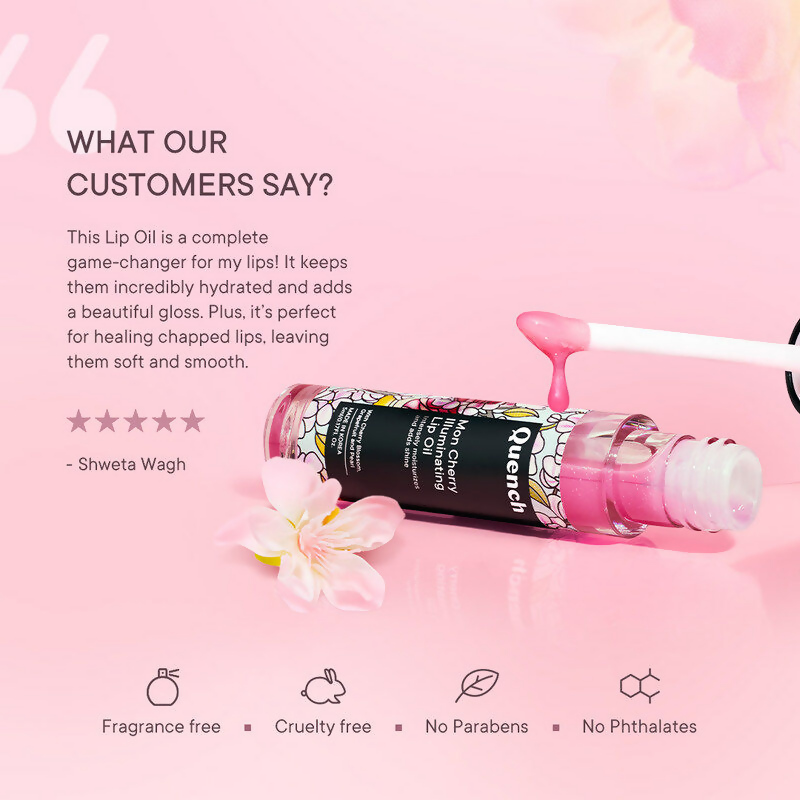 Quench Illuminating Lip Oil with Cherry Blossom & Pearl Extracts For Shiny Hydrated Lips | Grocsy