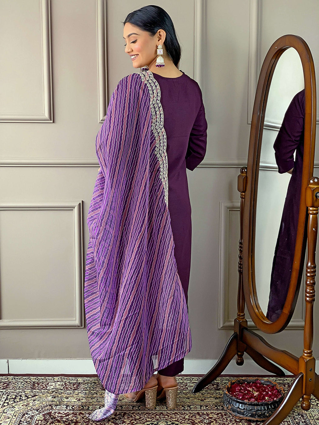 Partywear Designer Viscose Silk Wine Stitched Suit With Dupatta - Tanisha | Grocsy