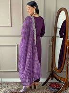 Partywear Designer Viscose Silk Wine Stitched Suit With Dupatta - Tanisha | Grocsy