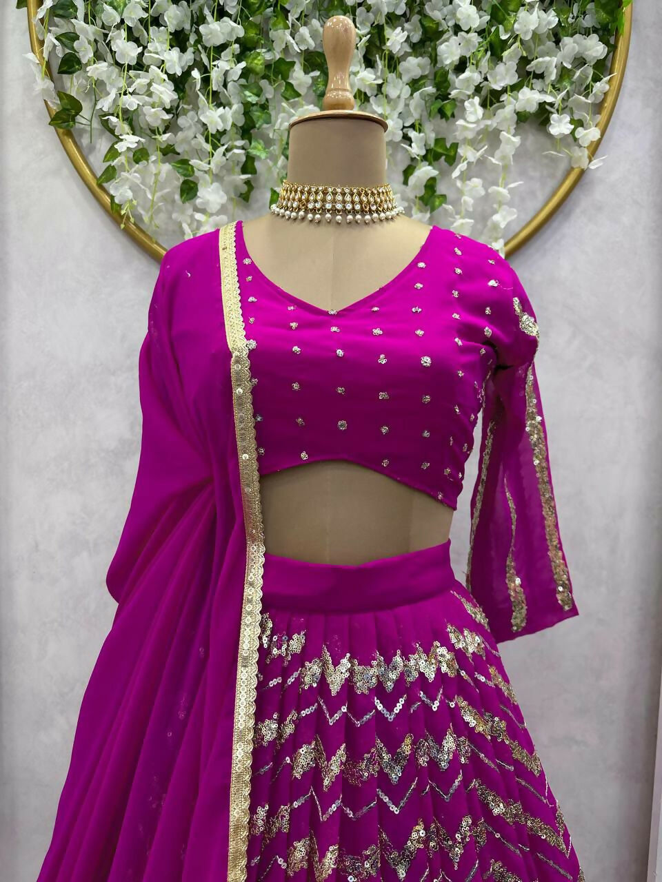 Jyoti Fashion Women's Wine Faux Georgette Sequins with Thread Embroidered Designer Lehenga Choli Set | Grocsy