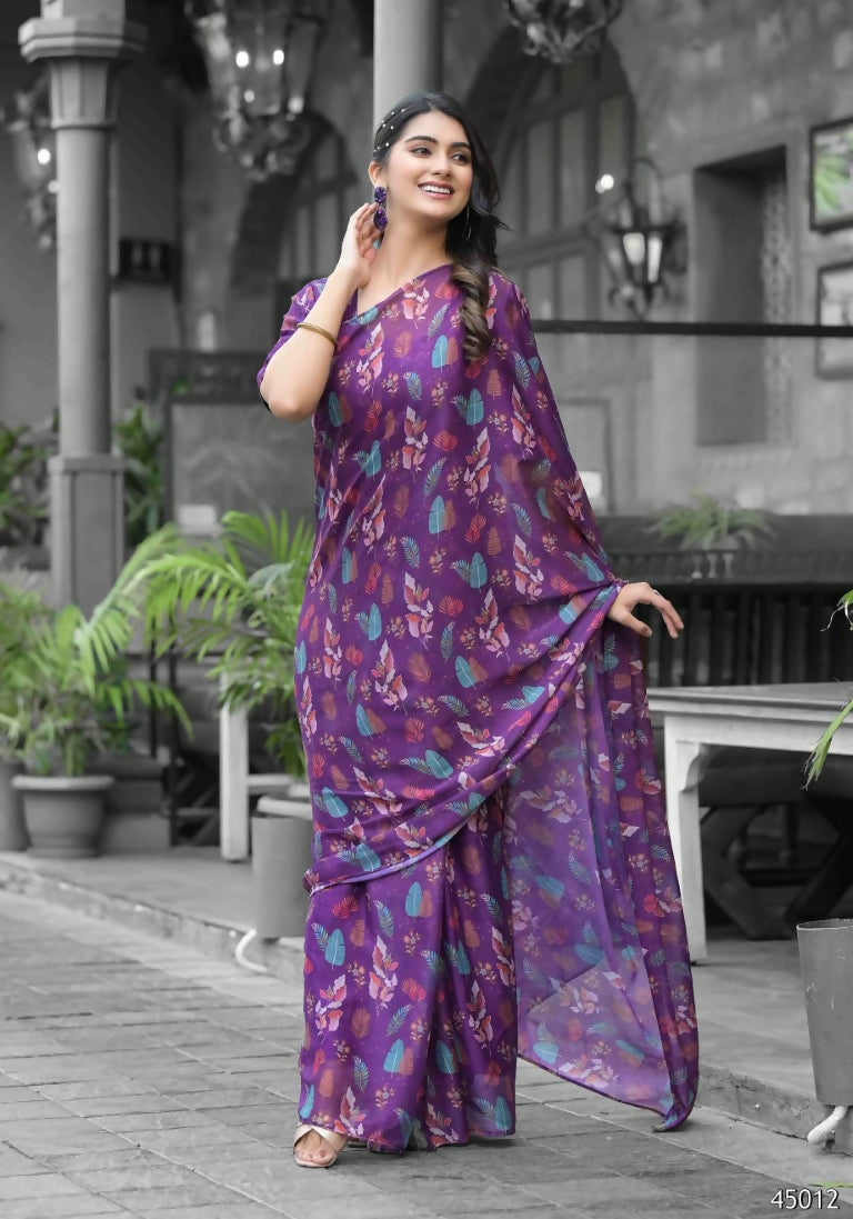 stylish Casual Purple Imported georgette Ready to Wear Fancy Saree - Ashwini | Grocsy