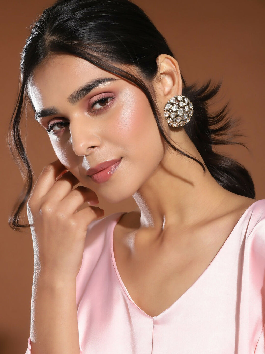 Over Sized Kundan Studs- Ruby Raang