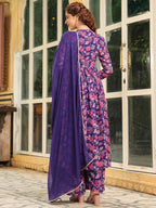 Janasya Purple Georgette Floral Kurta,Bottom & Dupatta | Grocsy