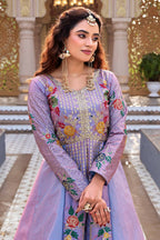 Teeya Creation Womens New Simply Wear Embroidery Sequence With Thread Work Lavender Gown Set | Grocsy