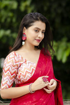 Red Silk Blend Ethnic Motifs Saree with Unstitched Blouse - A2M | Grocsy