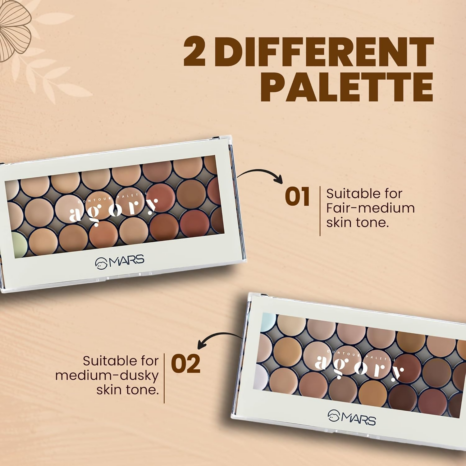 MARS Cosmetics 24 Shade Agory Cream Contour Palette With Brush - Shade-01 | Grocsy