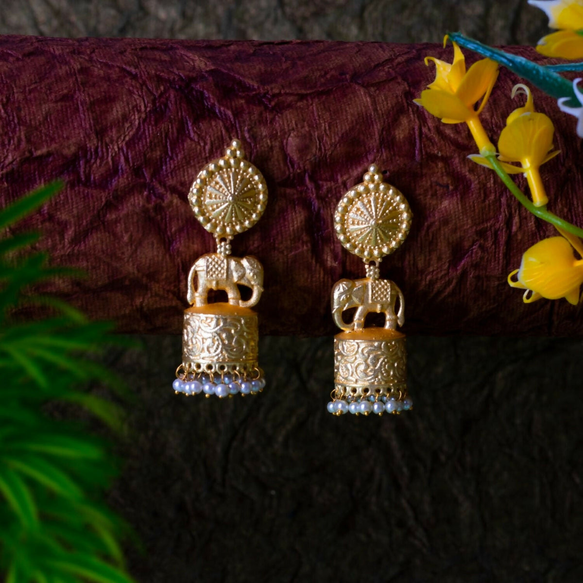 Joban Fashion Women Matte Gold Brass Jhumka | Grocsy