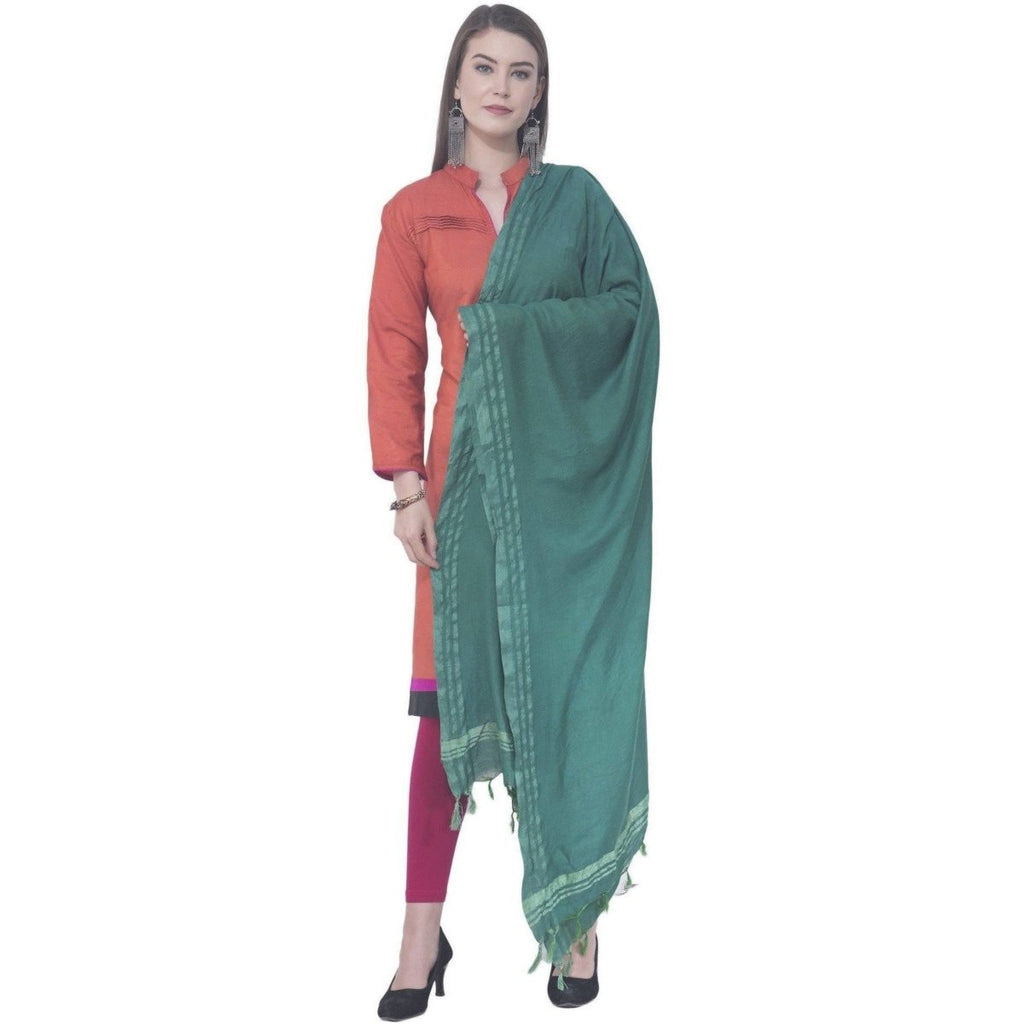 A R Silk Rama Green Color Golden Border Cotton Dupattas and Chunnis | Grocsy