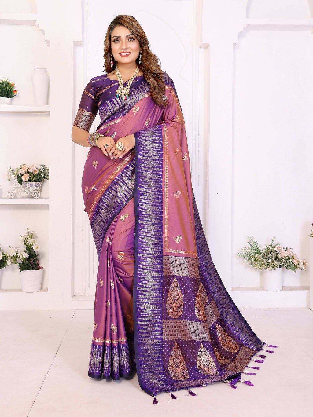 Aastha Fashion Purple South Soft Silk Zari Weaving Saree | Grocsy