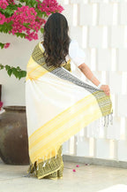 Beatitude Yellow Cotton Jacqaurd Border Tangail Handloom Saree | Grocsy