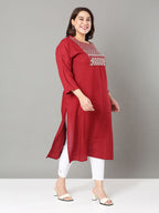 Sztori Plus Size Floral Yoke Design Thread Work Straight Kurta | Grocsy