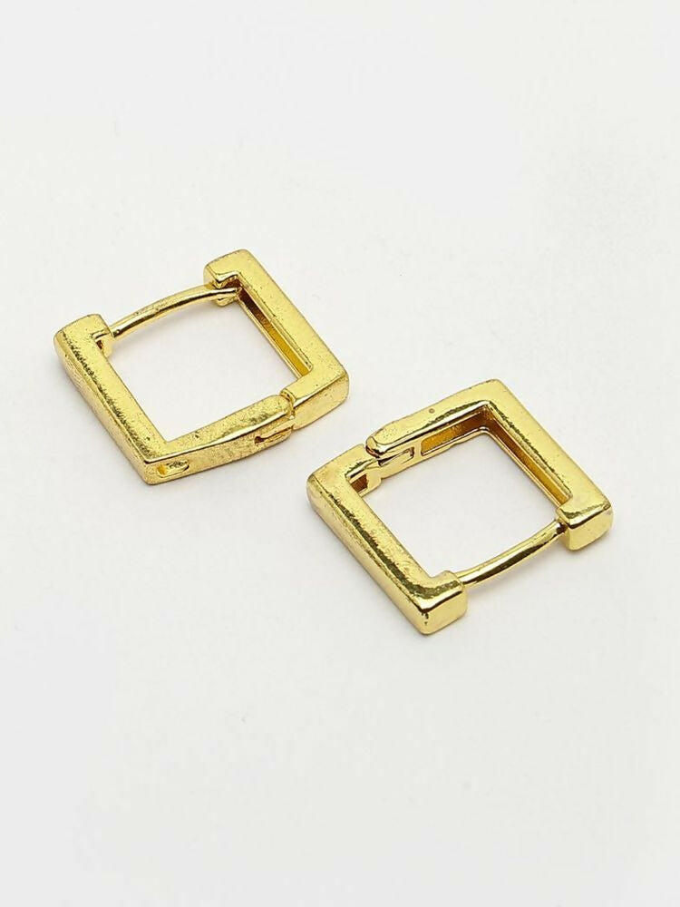 NVR Men's Gold Plated Geomatric Shaped Hoop Earrings | Grocsy